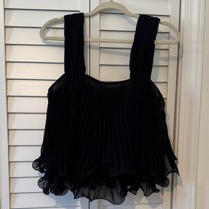 ASOS Black Pleated Ruffle Blouse